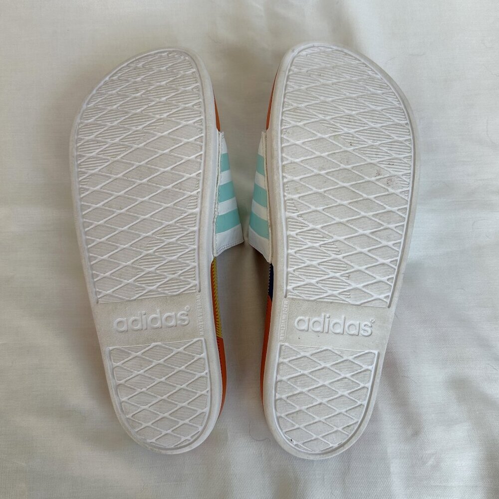 Adidas Adilette Comfort Slides in White / Aqua / Active Blue, Mens 9 - Picture 9 of 10